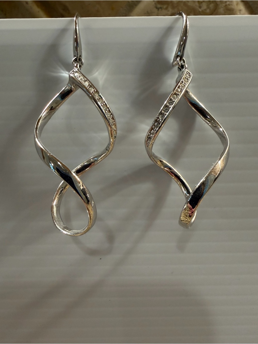 Touchstone Crystal Silver Twisted Drop Earrings with Crystal Accents